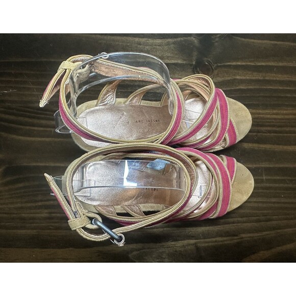 *RARE* Marc by Marc Jacobs Wedge Platform‎ Pink Red Strappy Sandals Heels 8 - Picture 6 of 14